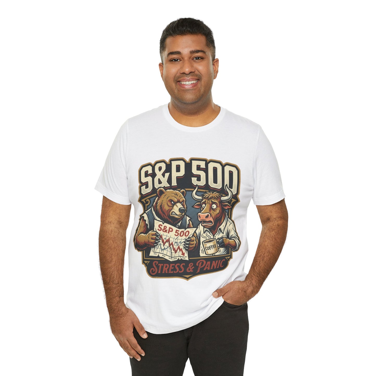 S&P 500 Stress & Panic Tee — Bull vs Bear Stock Market Humor T-Shirt