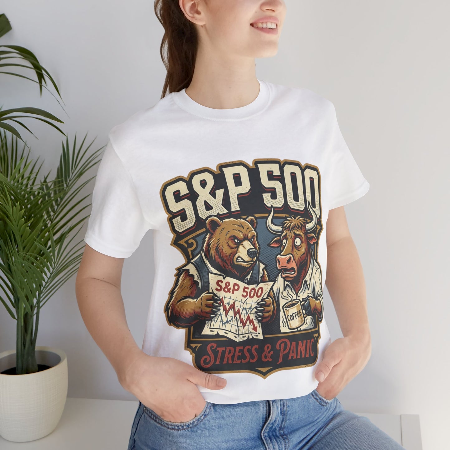 S&P 500 Stress & Panic Tee — Bull vs Bear Stock Market Humor T-Shirt