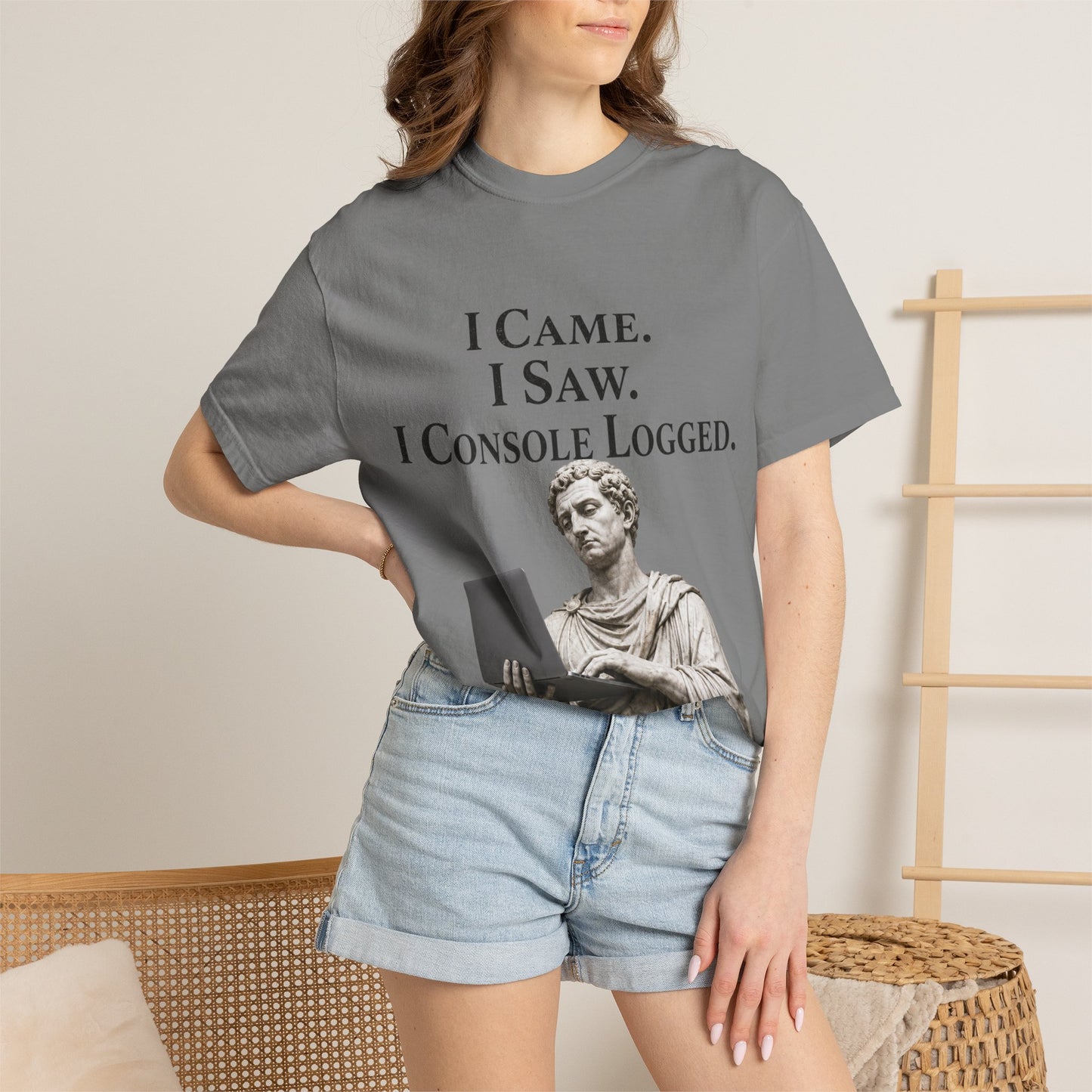 I Came. I Saw. I Console Logged Funny Programmer Roman Statue Tee in bay size L