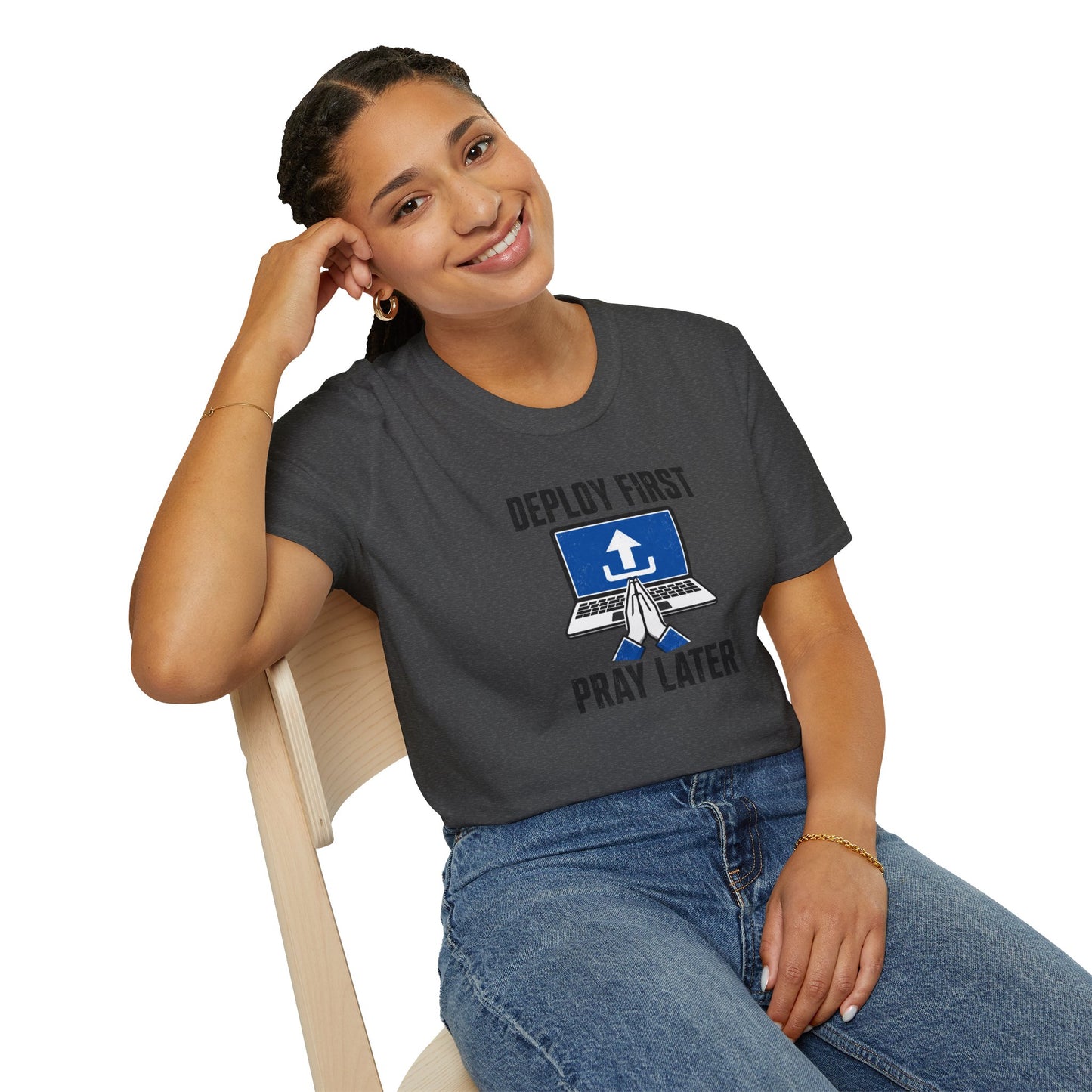 Deploy First Pray Later - Devops Coding Humor Tee