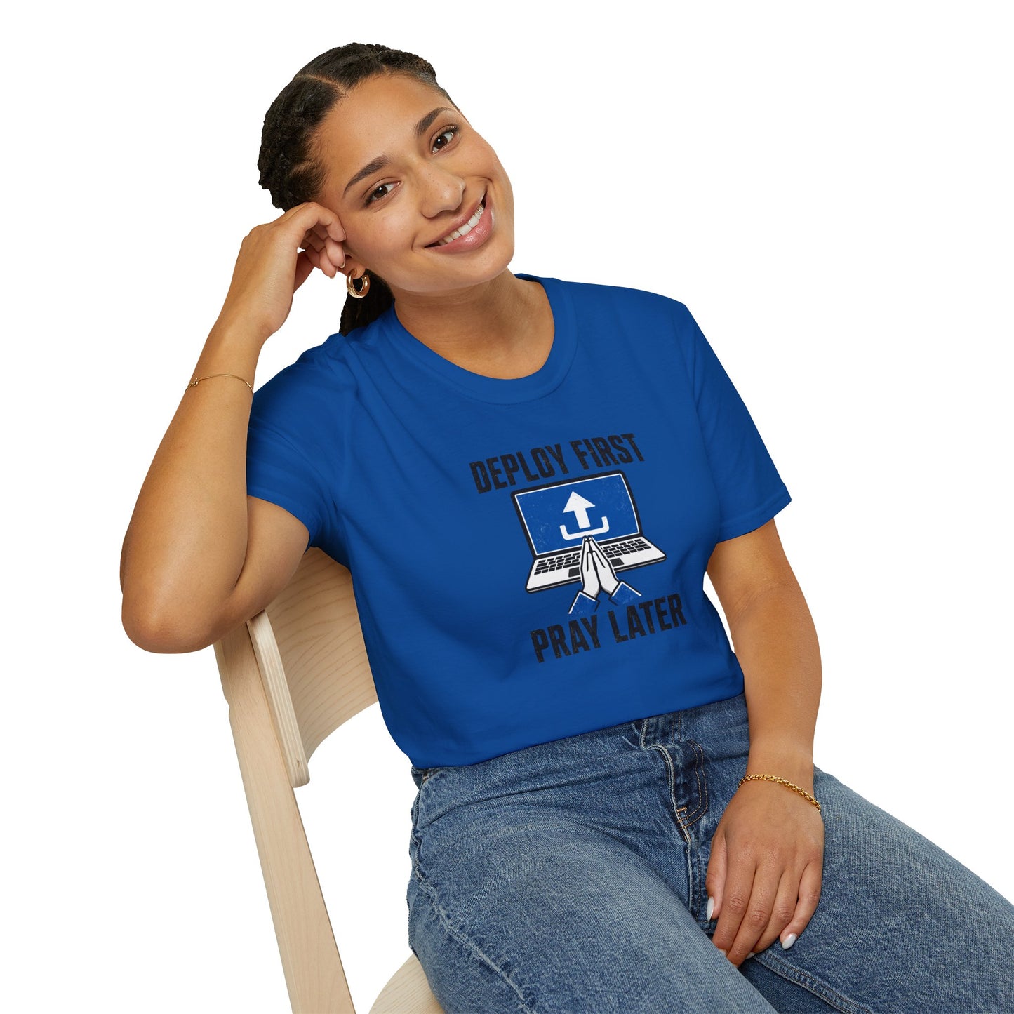 Deploy First Pray Later - Devops Coding Humor Tee