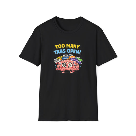 Too Many Tabs Open Funny Brain Cartoon Tee in dark chocolate size S