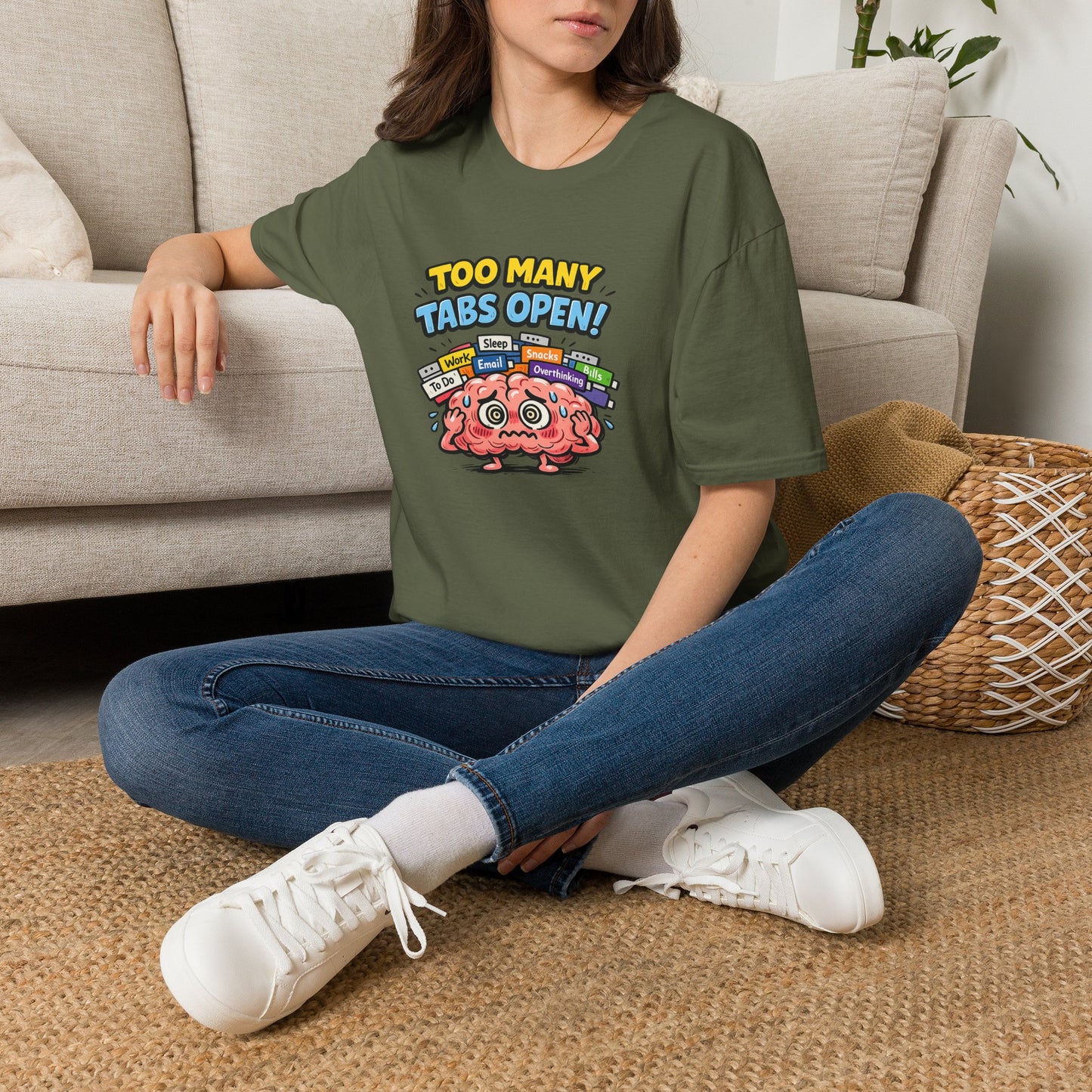Too Many Tabs Open - Funny Brain Cartoon Tee
