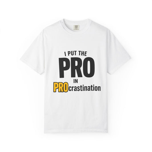 Pro in Procrastination Funny Sarcastic Graphic Tee in red size S