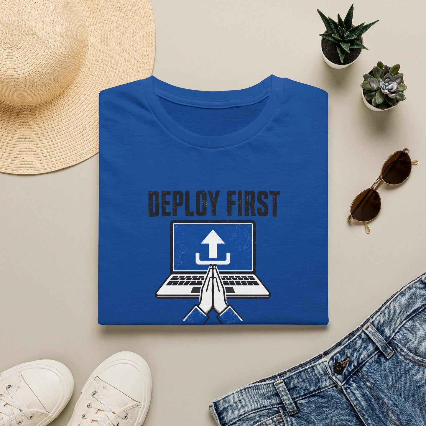 Deploy First Pray Later - Devops Coding Humor Tee