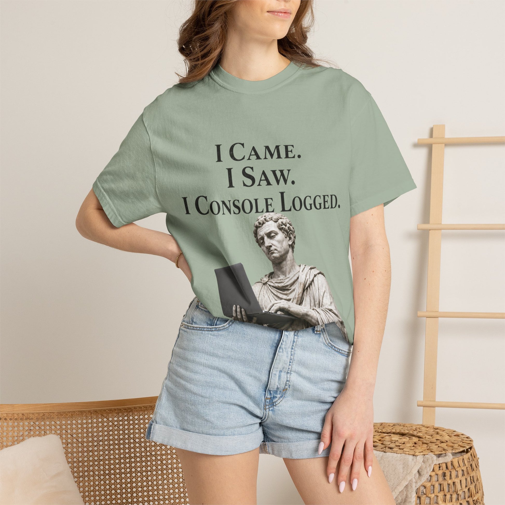 I Came. I Saw. I Console Logged Funny Programmer Roman Statue Tee in ivory size L