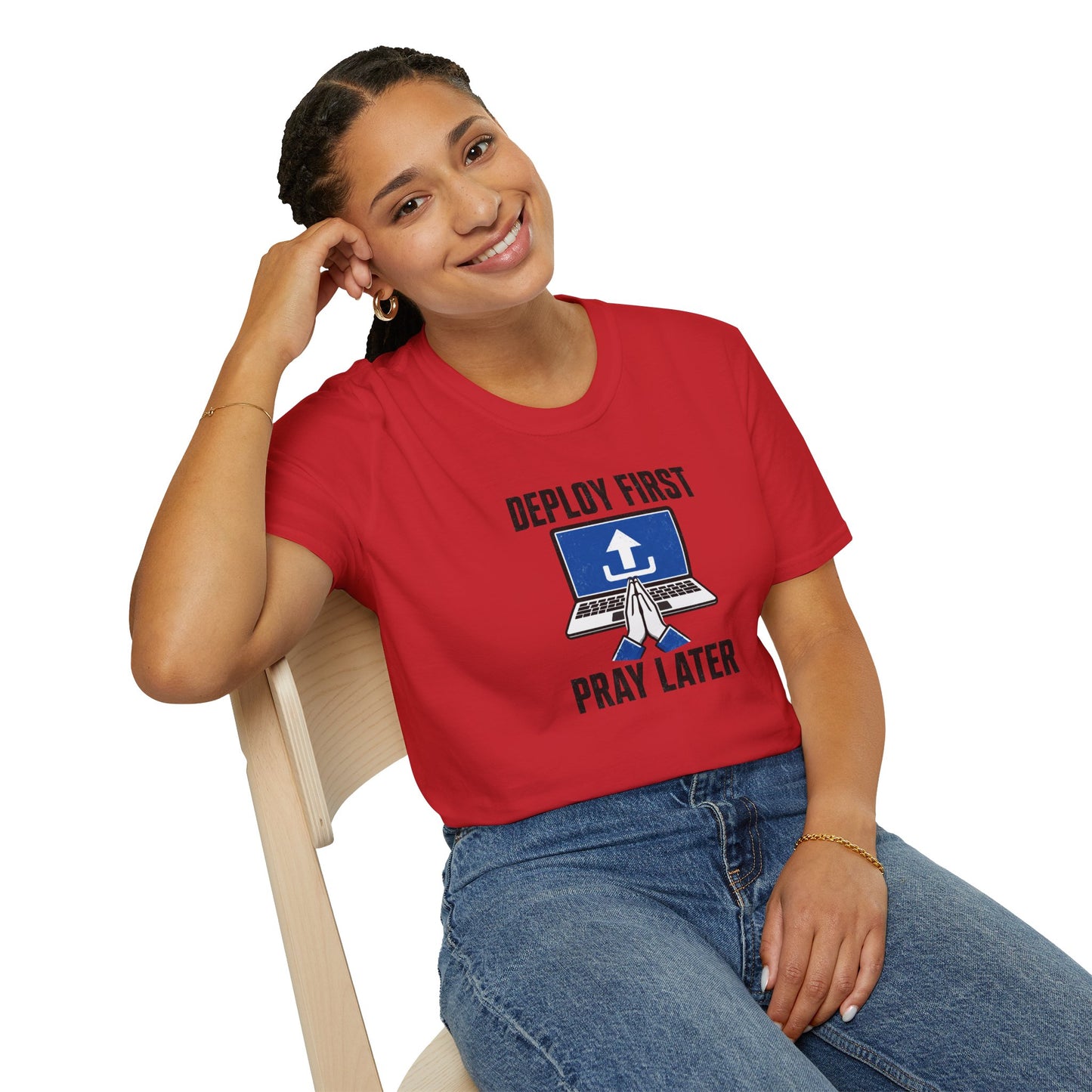 Deploy First Pray Later - Devops Coding Humor Tee