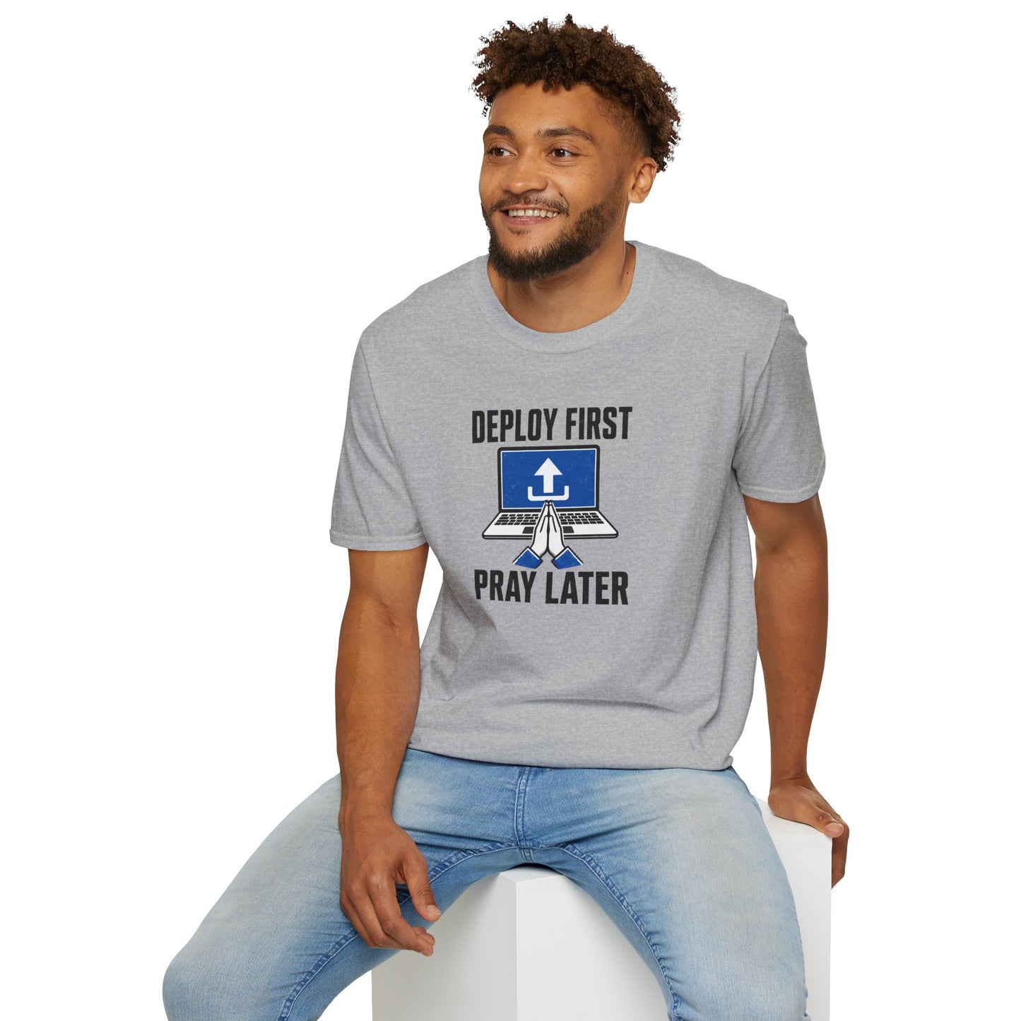 Deploy First Pray Later - Devops Coding Humor Tee