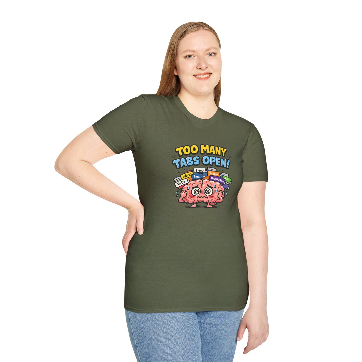 Too Many Tabs Open - Funny Brain Cartoon Tee