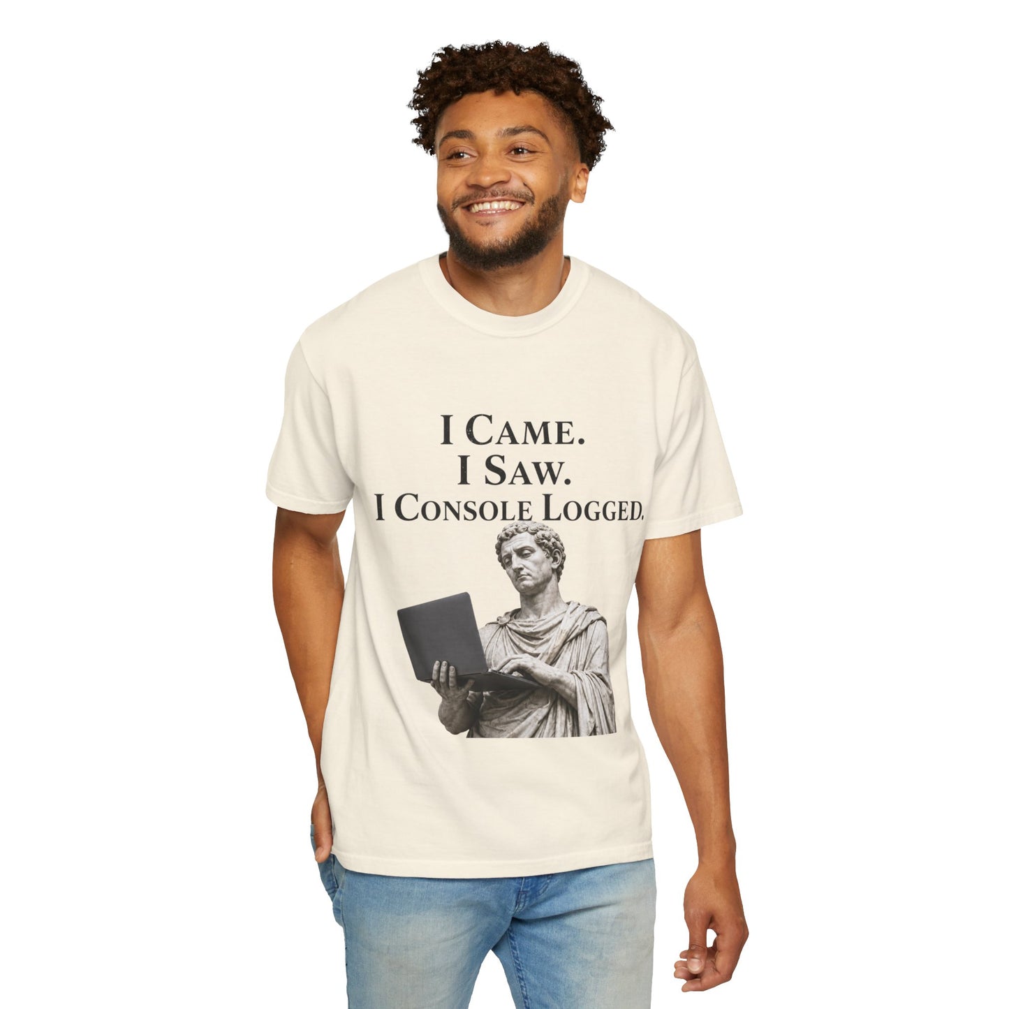 I Came. I Saw. I Console Logged Funny Programmer Roman Statue Tee in white size L