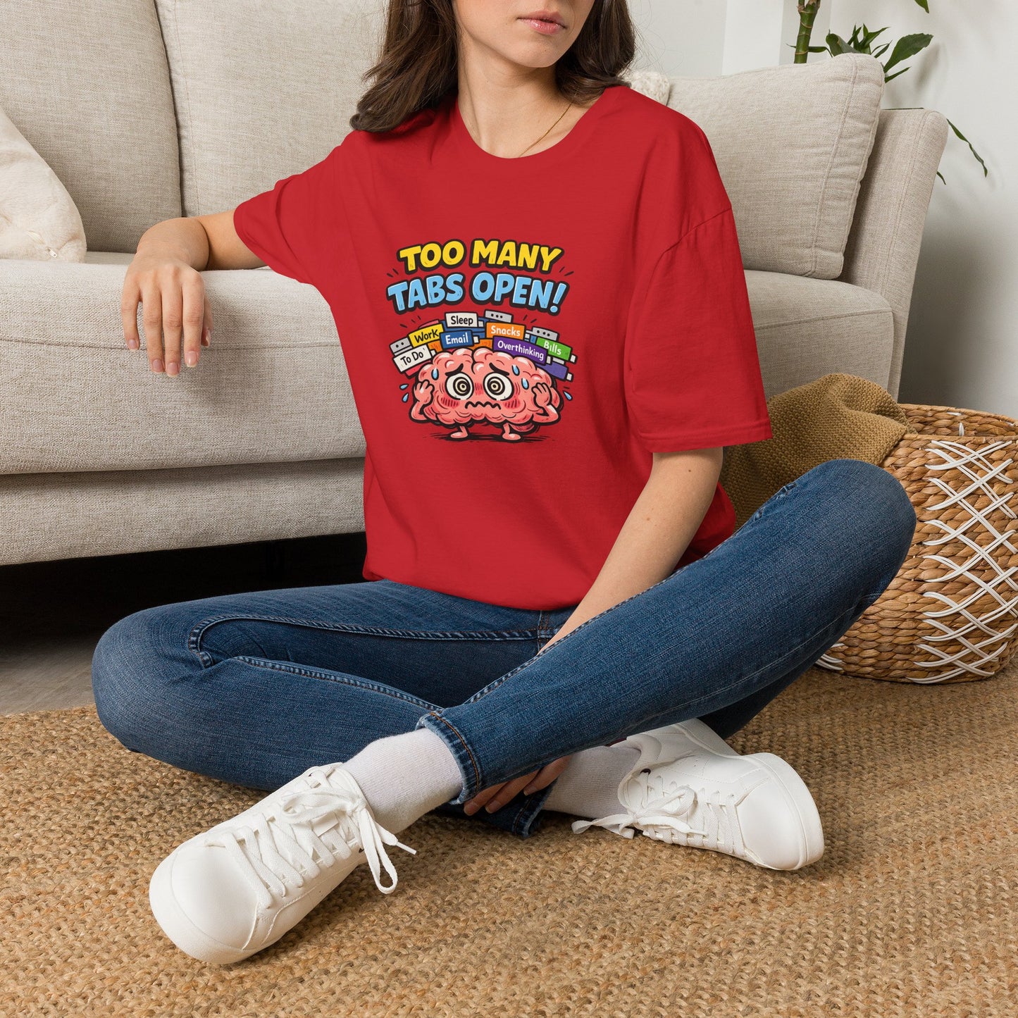 Too Many Tabs Open - Funny Brain Cartoon Tee