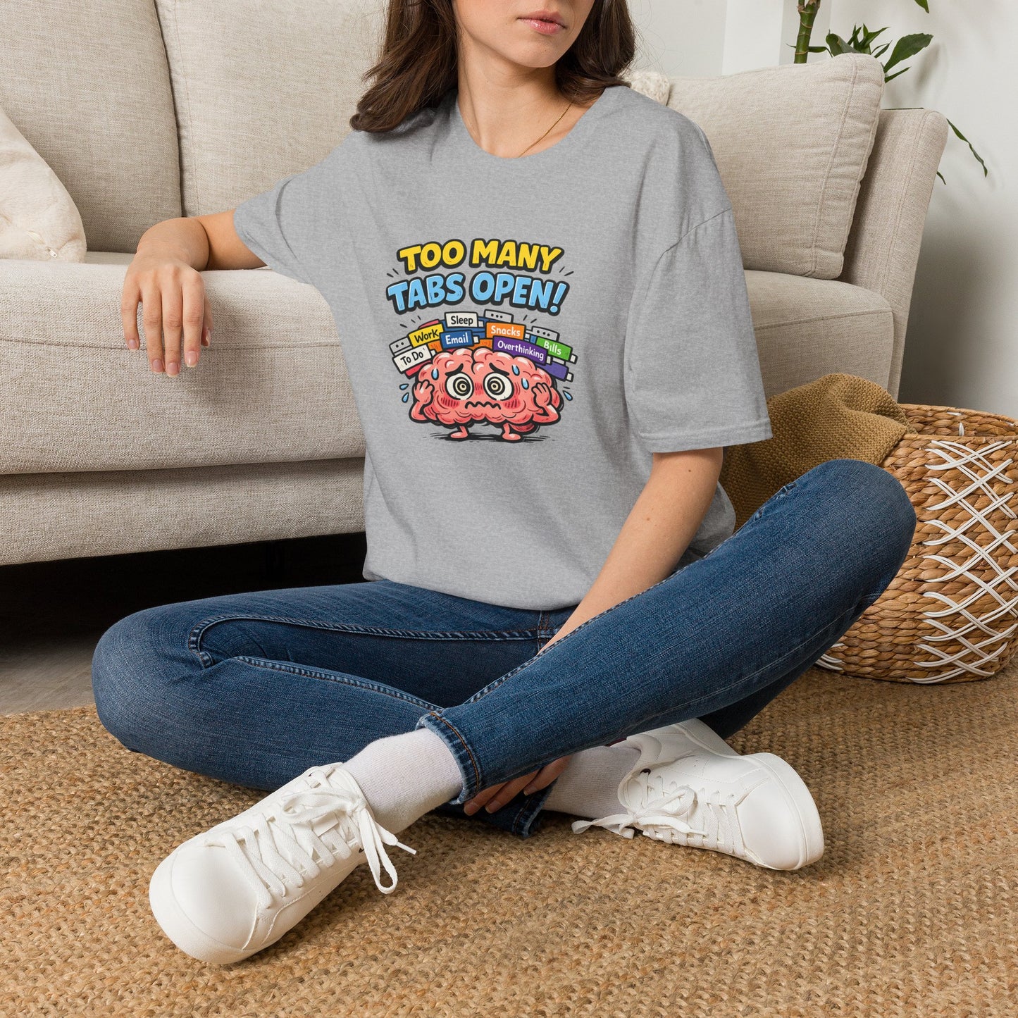 Too Many Tabs Open - Funny Brain Cartoon Tee