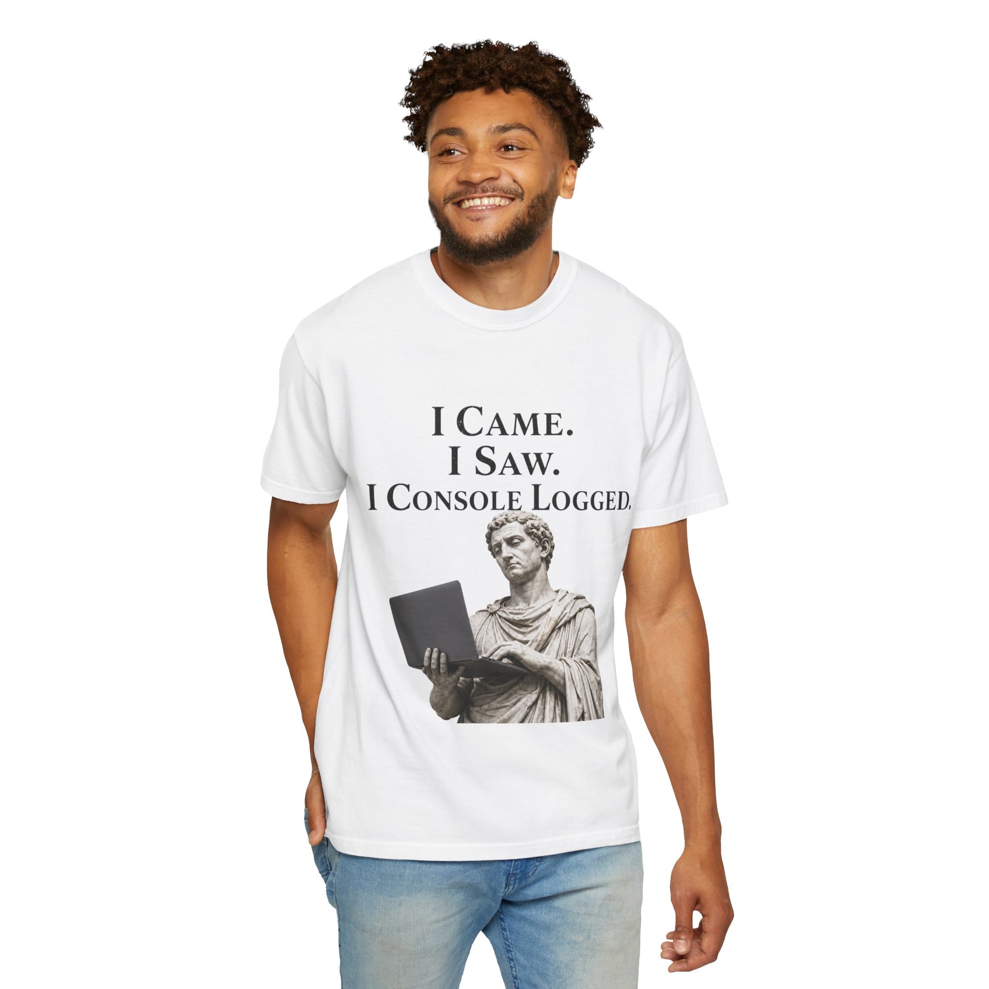 I Came. I Saw. I Console Logged Funny Programmer Roman Statue Tee in grey size M